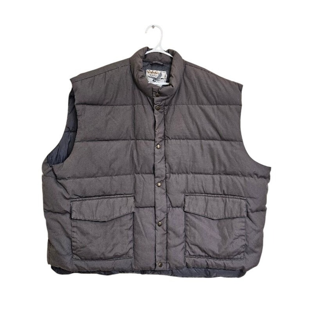 Vintage Cabelas Goose Down Puffer Vest Mens 4XL Gray Quilted Hunting Pockets